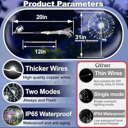 Anordsem Solar Fireworks Lights Outdoor: Garden Light Waterproof for Yard Outside - LED Starburst White Lighting Patio Path Decor 8 Pack - Gardening Gifts for Women Mom Homeowner