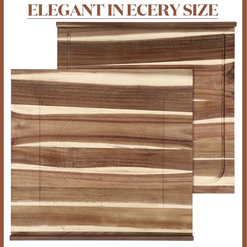 Vesici Large Wood Pastry Board with Lip for Rolling Dough, Acacia Reversible Tray with Engraved Measurements, Cutting & Kneading Board for Pizza & Bread, Kitchen Counter, 24 x 22.8 x 1.5 Inch