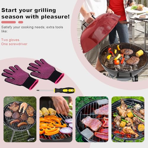 paxlloonge Charcoal Grills, Outdoor BBQ Grill with Side Table, Charcoal Grill with Wheels for Outdoor Grilling/Tabletop Cooking-Red