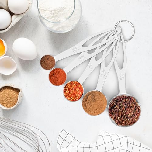 5pcs Measuring Spoon Set, Heavy Duty Stainless Steel Measuring Spoons for Cooking Baking, Tablespoon Teaspoon for Dry or Liquid Ingredients, Fits in Spice Jar, 1/4 1/2 1 tsp, 1/2 1 tbsp