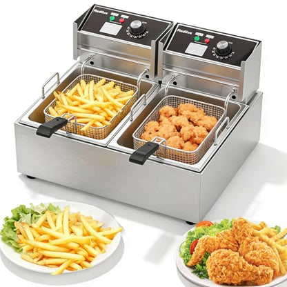 Commercial Deep Fryer with Basket 21QT/20L Stainless Steel Large Capacity