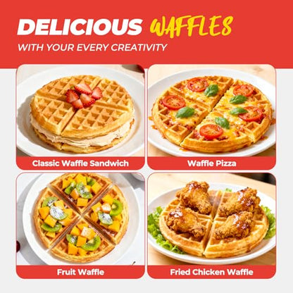 Waffle Maker, 7“ Round Classic Belgian Waffle Iron, Adjustable Browning Control, Easy-Clean Nonstick Plates & Cool Touch Handle, Space Saving Storage, Stainless Steel
