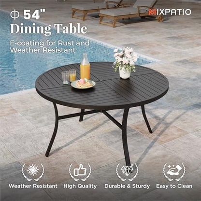 MIXPATIO 7pc Patio Dining Set, 54" Round Metal Table, 6 Textilene Chairs