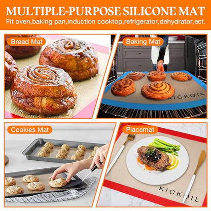 Silicone Baking Mat Large Set 4 Half Sheet-Silicone Bakeware Mat for Oven Reusable Heat Resistant Non Stick Baking Sheet BPA Free Cooking Supplies for Cookie, Bread, Macaron&Pastry,Rectangular