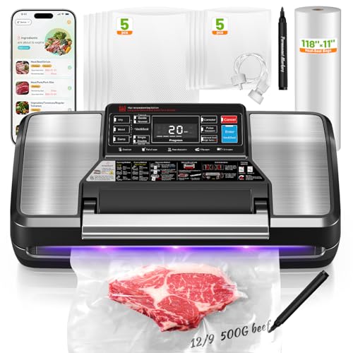 Vacuum Sealer Machine for Food with App,Double Heat Seal,Bag Storage