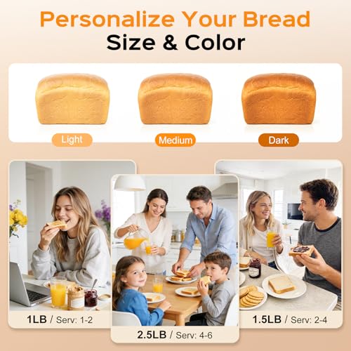LCKSMAL 2.5LB Bread Maker with Built-in Electronic Scale, 25-in-1 Bread Machine, Beginner-Friendly with Adjustable Baking & Fermentation, Non-Stick Easy-Clean Pan, Quiet, 15H Delay, Recipes, White