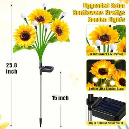 Solar Lights Outdoor Garden Decor,4 Pack Sunflower with Firefly Lights,Solar Flowers Lights Waterproof,Birthday Gifts for Mom Women Grandma,Outside Decorative Garden Stakes for Yard Patio Porch Lawn