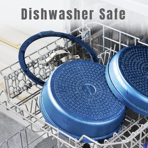 CAROTE 22pcs Pots and Pans Set Non Stick, Nonstick Cookware Set, Dishwasher/Oven/Fridge Safe Pots and Pans, Removable Handle RV Oven Safe Cookware, Induction Kitchen Set, Blue