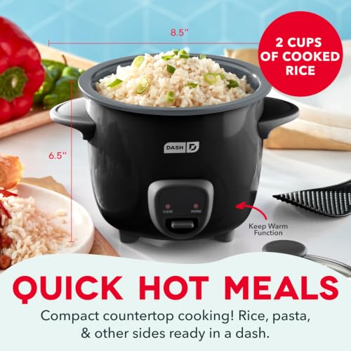 Dash Mini Ceramic Rice Cooker - Designed for Single-Serve Cooking - Compact Rice Cooker with Nonstick Removable Pot, Keep Warm Function & Easy-to-Clean Sleek Design - Black Ceramic