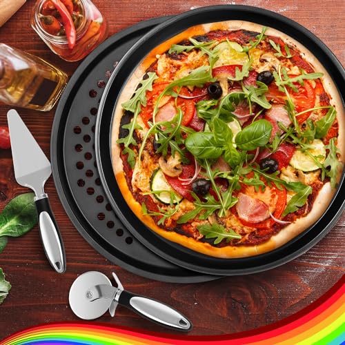 Fat-Cattie Pizza making kit,Pizza Peel Pizza Pan Set with 12"Pizza Peel、12"Pizza Pan、11"Pizza Cutter Rocker(8PC)