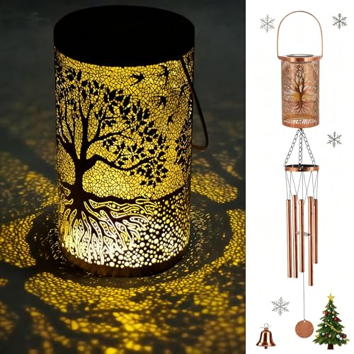 36" Solar Wind Chimes Hanging Lights Outdoor Detachable Led Lantern Metal Wind Chimes for Outside Unique Tree Life Garden Hanging Solar Decorative as Gift for Mom Women Grandma (Bronze)