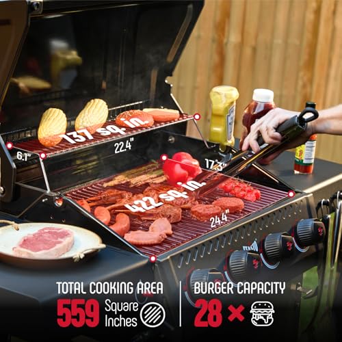 Feasto 4-Burner Gas BBQ Grill with Side Tables, 36,000 BTU Outdoor Propane Grill with Premium Enameled Coated Chamber Body & Porcelain-Enameled Stamped Grates for Deck Party & Patio BBQ, Black