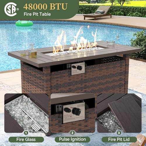 Aoxun 11 Piece Patio Furniture Set with 44" Fire Pit Table Wicker Rattan