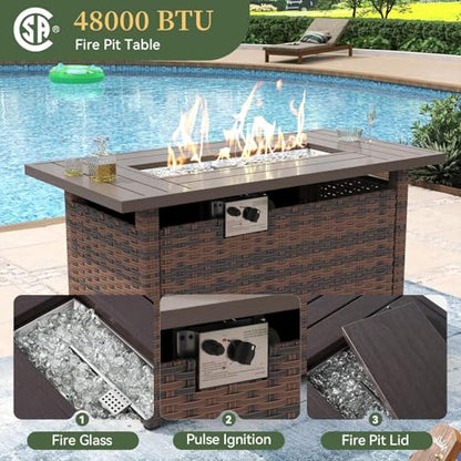 Aoxun 11 Piece Patio Furniture Set with 44" Fire Pit Table Wicker Rattan