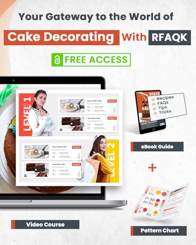 RFAQK 50PCs Cake Decorating Supplies Kit with 12" Aluminum Rotating Cake Turntable Stand, Professional Leveler, Straight & Offset Spatulas, 12 Numbered Icing Tips & Bags