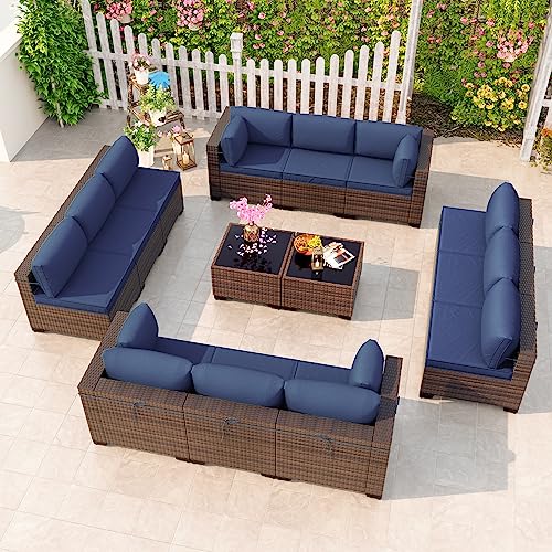 Kullavik 14 Piece Patio Furniture Set, Outdoor Wicker Sectional Sofa