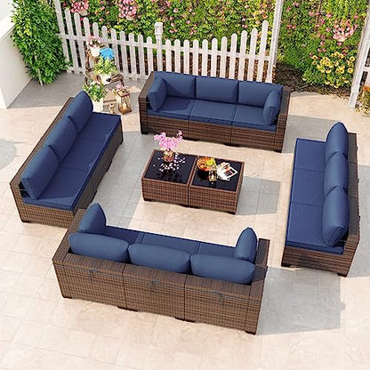 Kullavik 14 Piece Patio Furniture Set, Outdoor Wicker Sectional Sofa