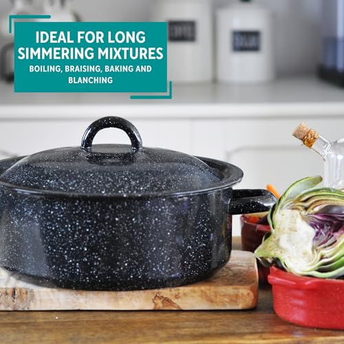Mirro 4.5 Quart Traditional Vintage Style Black Speckled Enamel on Steel Dutch Oven with Lid, (MIR-10701)