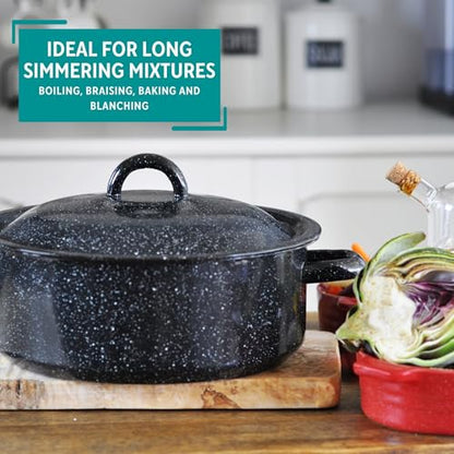 Mirro 4.5 Quart Traditional Vintage Style Black Speckled Enamel on Steel Dutch Oven with Lid, (MIR-10701)