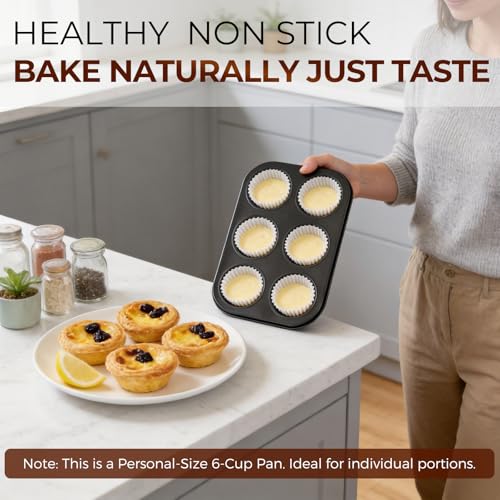 HULBy Muffin Pan 2-Pack, 6-Cup Cupcake Pans and Muffin Tins with Nonstick Coating, 10.43"x7.28"x1.1" with 2.56" Cups, for Muffins, Cupcakes, Brownies, Cheesecake, Carbon Steel, Easy Clean, Oven Safe
