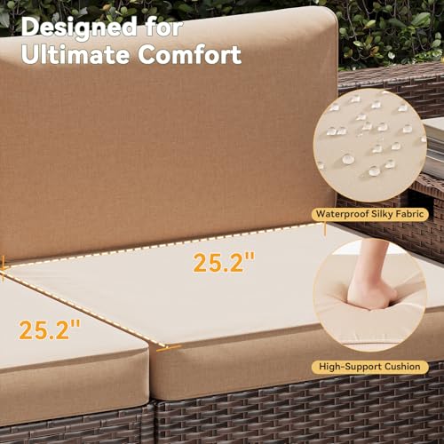 Aoxun 8 Piece Patio Furniture Set, Wicker Outdoor Furniture with Large Storage Table, Patio Conversation Sets with Waterproof Cover, Outdoor Sectional Sofas for Backyard Garden(Brown/Khaki)