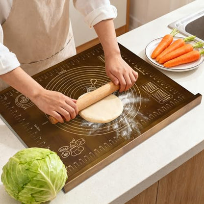 Kuabiz Wooden Pastry Board with Measurement 24'' x 20" Reversible Kneading Board with Side Lip and Engraved Ruler Bread Cutting Boards for Rolling Dough Baking Counter Top Kitchen (Brown)