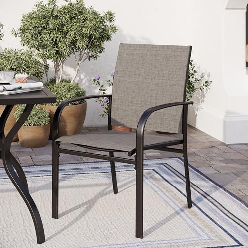 SUNSHINE VALLEY Patio Dining Set for 8, 60" x 60" Square Metal Table with Umbrella Hole, 8 x Stable Brown Dining Chairs, Outdoor Table and Chairs Set for Lawn Backyard and Deck