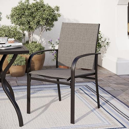 SUNSHINE VALLEY 5 Piece Patio Dining Set for 4, 37”x37” Square Table with Umbrella Hole, 4 Metal Brown Chairs, Outdoor Table and Chairs Set for Lawn Backyard and Deck