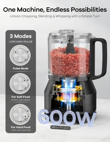 Ganiza 4-in-1 Food Processor with 2x4-Cup Bowls, Slice, Shred, Mince, Whisk