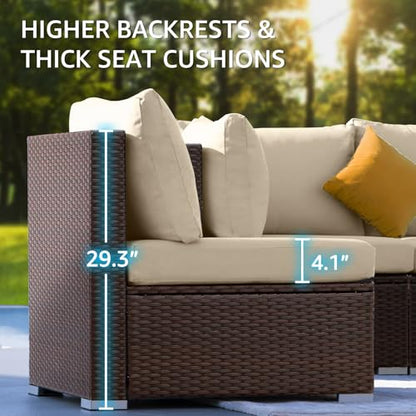 NICESOUL 15 Piece Outdoor Sectional with Fire Pit Table, Modern Luxury Patio Deep Seating w/Firepit, 29.3'' High-Back Wicker Couch Thick, Big High-Weight Capacity Sofa for Garden, Yard, Brown & Beige