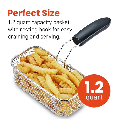 Elite Gourmet EDF1116 Electric 1.2 Qt. / 4.8 Cup Oil Capacity Deep Fryer, Adjustable Temperature, Removable Basket, Lid with Cool-Touch Knob, Stainless Steel