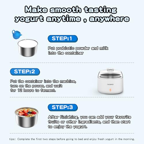 DiDimo Yogurt Maker, 1.37 QT Automatic Greek Yogurt Machine with Constant Temperature Control, Yogurt Maker Machine for Probiotic, Curd, Small Stainless Steel Container for Home Kitchen