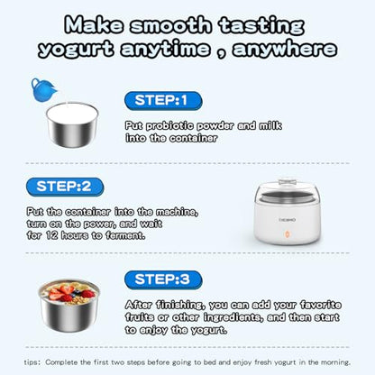 DiDimo Yogurt Maker, 1.37 QT Automatic Greek Yogurt Machine with Constant Temperature Control, Yogurt Maker Machine for Probiotic, Curd, Small Stainless Steel Container for Home Kitchen