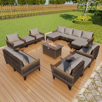 15 Pieces Outdoor Furniture Set, Patio Conversation Sets (Gray Cushions)