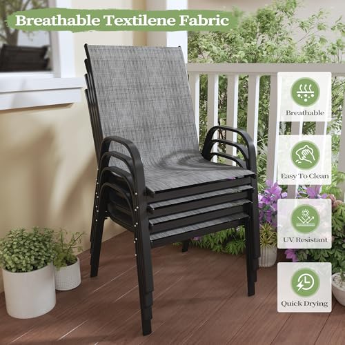 PIZZELLO 11 Pieces Outdoor Dining Set, 106" Aluminum Extendable Patio Dining Table w/ 10Pcs Stackable Textilene Chairs, All Weather Outdoor Table and Chairs Sets for Backyard, Garden and Deck