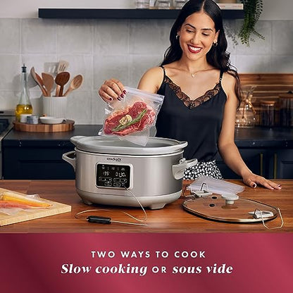 Crock-Pot 7-Quart Cook & Carry Slow Cooker with Sous Vide Function, Family-Sized Slow Cooker Warms up to 30 Hours, Modern Digital Display, Travel-Proof Locking Lid & Removable Temperature Probe