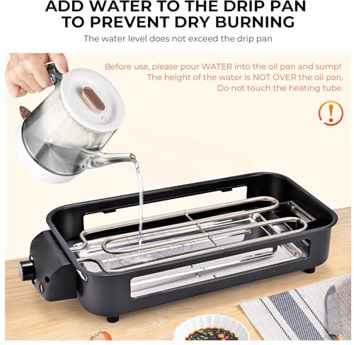 Pukomc Electric Indoor Grill,2 in 1 Indoor Grills for Kitchen with Grill Net & Non-Stick Cooking Removable Plate, Temperature Control, Dishwasher Safe, 1700W Black