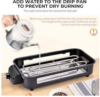 Pukomc Electric Indoor Grill,2 in 1 Indoor Grills for Kitchen with Grill Net & Non-Stick Cooking Removable Plate, Temperature Control, Dishwasher Safe, 1700W Black