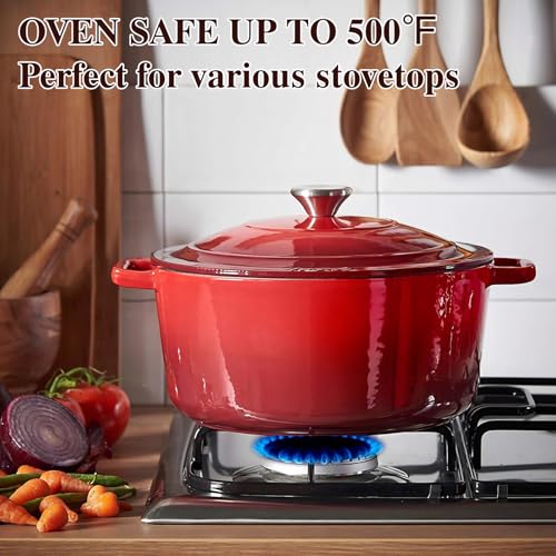 Umite Chef 7QT Enameled Cast Iron Dutch Oven with Lid & Cotton Potholders–Heavy-Duty Cookware for Bread Baking, Braising, Stews, Marinate, Cook(Red)