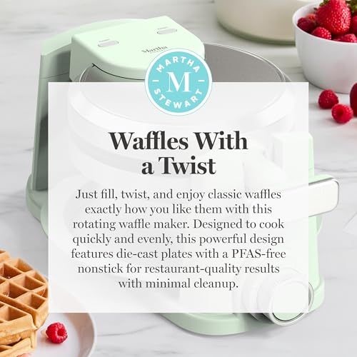 Martha Stewart Rotating Waffle Maker, Ceramic Nonstick Plates, Honeydew
