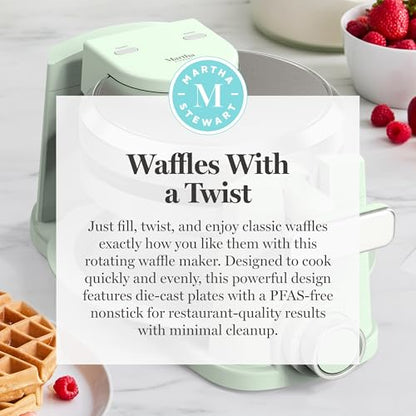 Martha Stewart Rotating Waffle Maker, Ceramic Nonstick Plates, Honeydew