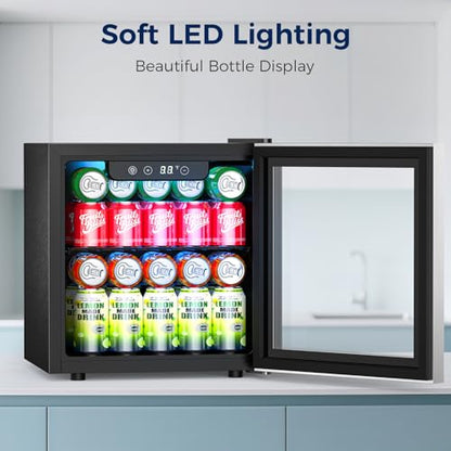 Beverage Refrigerator, 50 Cans Commercial Mini Fridge Cooler, 1.3 Cu.ft with Glass Door, Adjustable Shelves, Digital Temperature Freestanding Small Drink Fridge Soda Beer or Wine for Home Dorm Bar