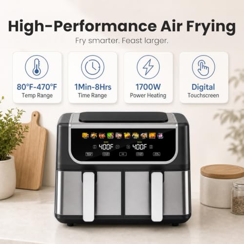 OLIXIS Dual Air Fryers with 2 Baskets 9.5 Quarts Large Airfryer 10-in-1