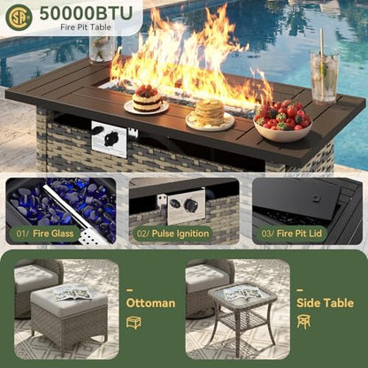 Aoxun 12-Piece Wicker Patio Furniture Set with 44" Fire Pit Table