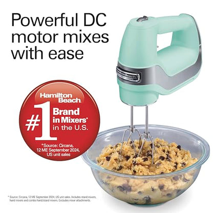 Hamilton Beach Professional 5-Speed Electric Hand Mixer with Snap-On Storage Case, QuickBurst, Stainless Steel Twisted Wire Beaters and Whisk, Mint (62658)