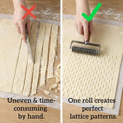 Pastry Lattice Roller Cutter，Stainless Steel Pie Crust Cutter Tool for Pastry Dough, Pizza Bread and Beef Wellington