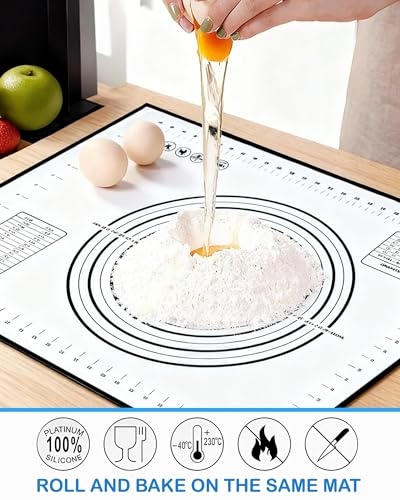 Huglux Silicone Pastry Mat with Measurements, 28" x 20" Extra Large Silicone Baking Mat, Non-slip Pastry Rolling Sourdough Baking Mat, Bread Rolling Dough Mats Sheet for Fondant,Pizza,Pie,Cookies