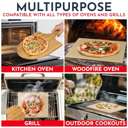 Pizza Stone for Oven Set - 15 x 12 inch Stone for Grill - 3PCS PizzaMaking Accessories - Large Pizza Oven Stones - Baking Stones for Bread and Pizzas