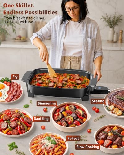 Medley XL Digital Ceramic Electric Skillet w/Lid, Precise Temp Control