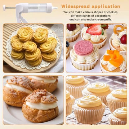Zorivane Cookie Press Gun White, iscuit Maker Machine with 1 mold gun, 12 Discs & 6 Piping Tips, Cheese Press for Baking & Cake Decorating for Biscuit, Thanksgiving Christmas